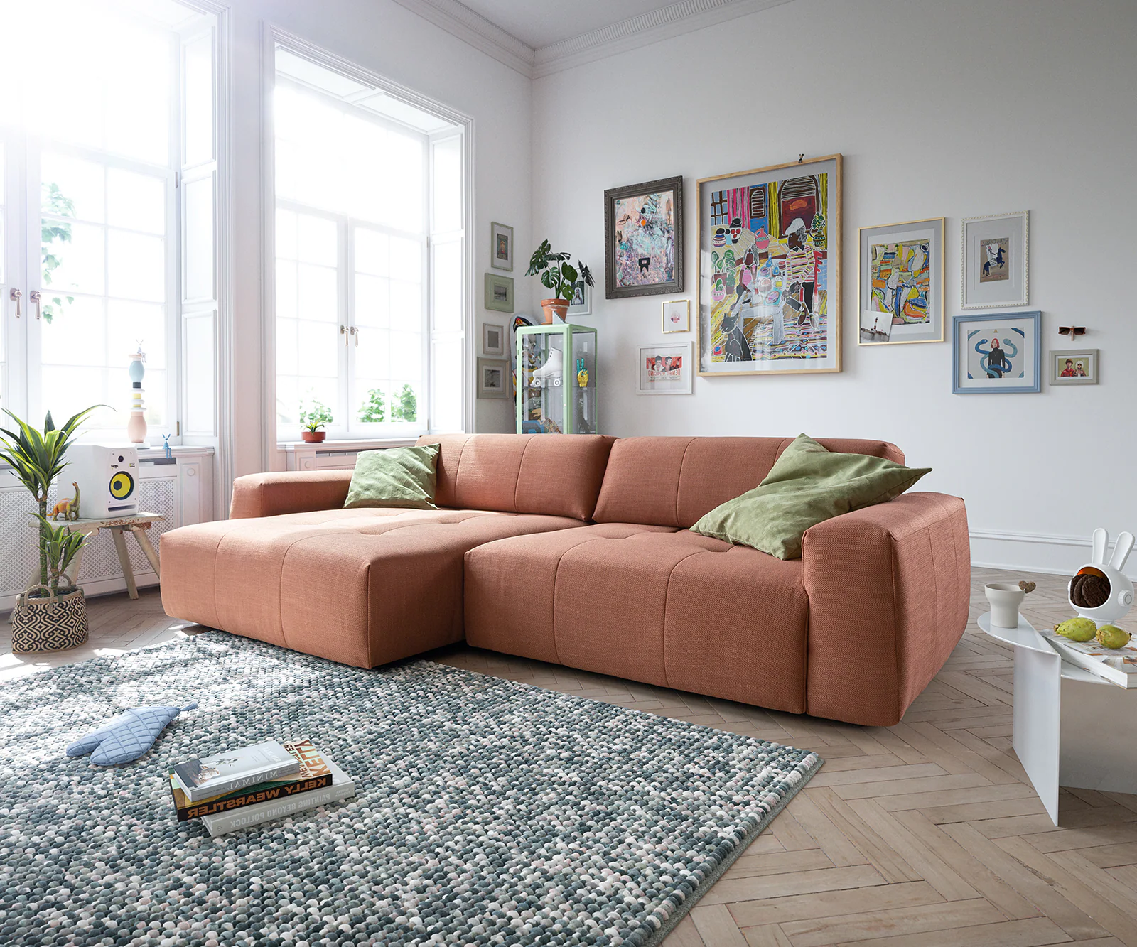 DELIFE Ecksofa Lazaro, Flachgewebe Orange 300x160 cm Ottomane li. mit Tiefe günstig online kaufen