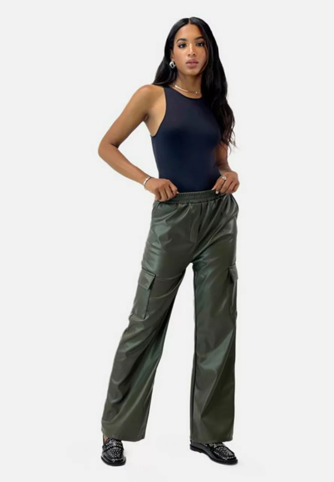 Elara Cargohose Elara Damen Cargo Leder Hose (1-tlg) günstig online kaufen