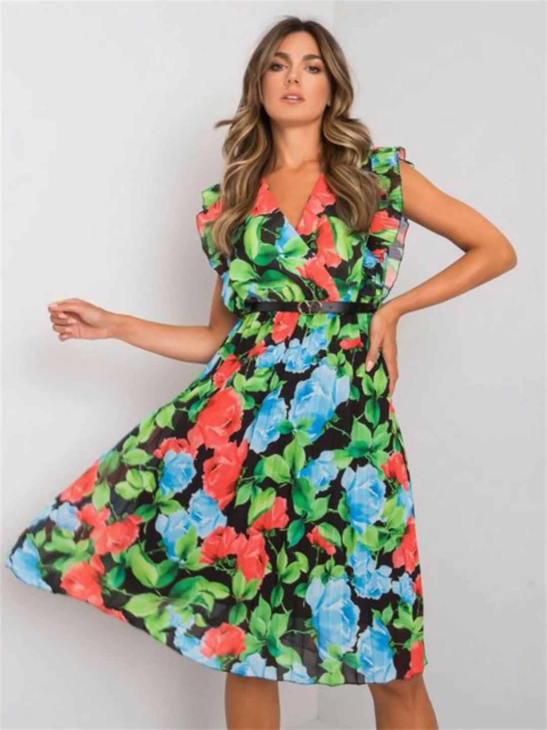 RUZU UG Dirndl Sommerlich bedrucktes Urlaubskleid mit lockeren Puffärmeln ( günstig online kaufen