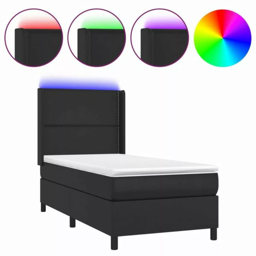 vidaXL Bett Boxspringbett mit Matratze & LED Schwarz 90x190 cm Kunstleder günstig online kaufen