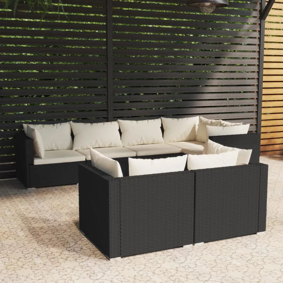 Vidaxl 7-tlg. Garten-lounge-set Mit Kissen Schwarz Poly Rattan günstig online kaufen