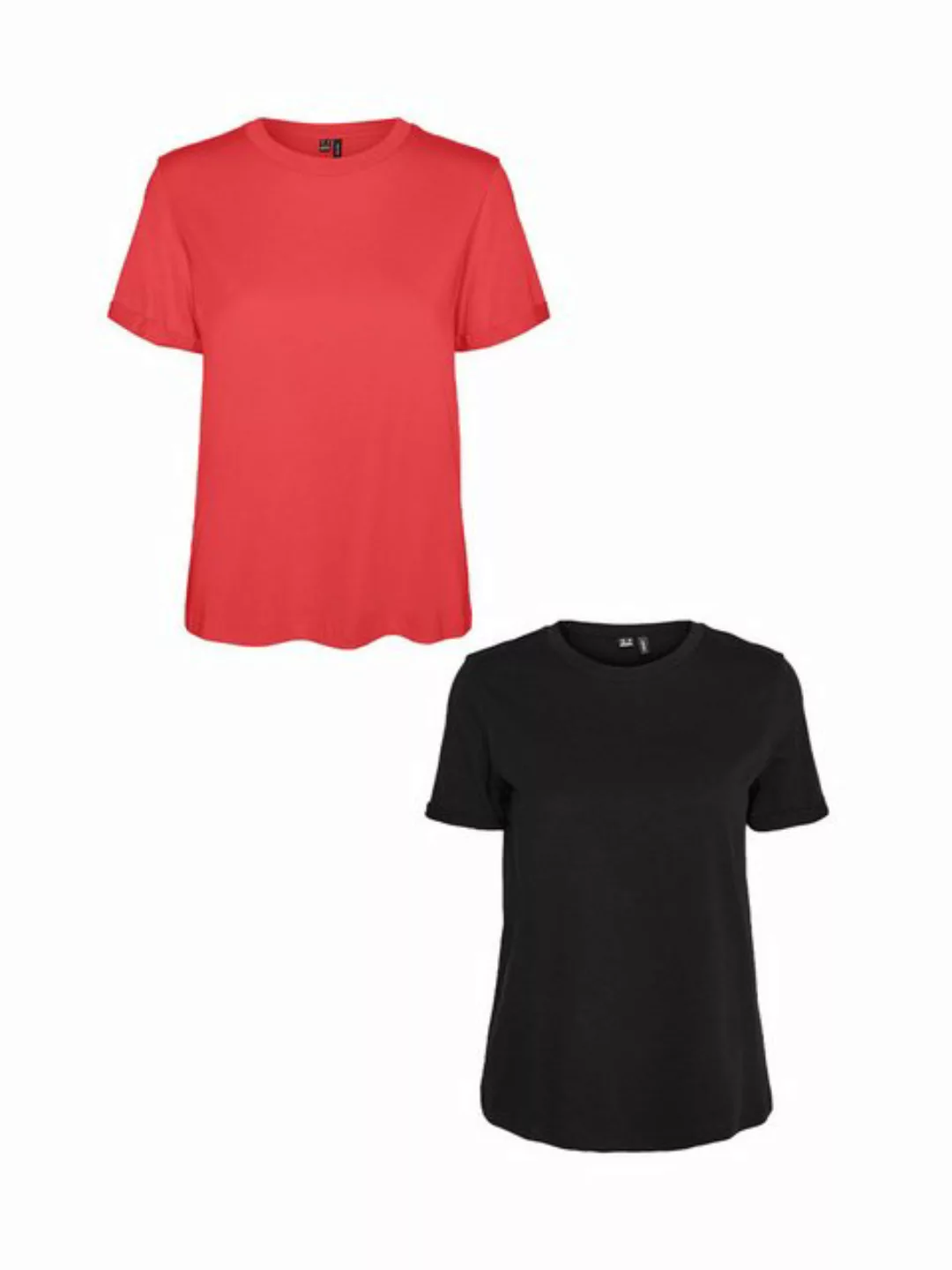 Vero Moda T-Shirt 2er Pack Basic T-Shirt VMPAULA (2-tlg) 5270 in Schwarz-Ro günstig online kaufen