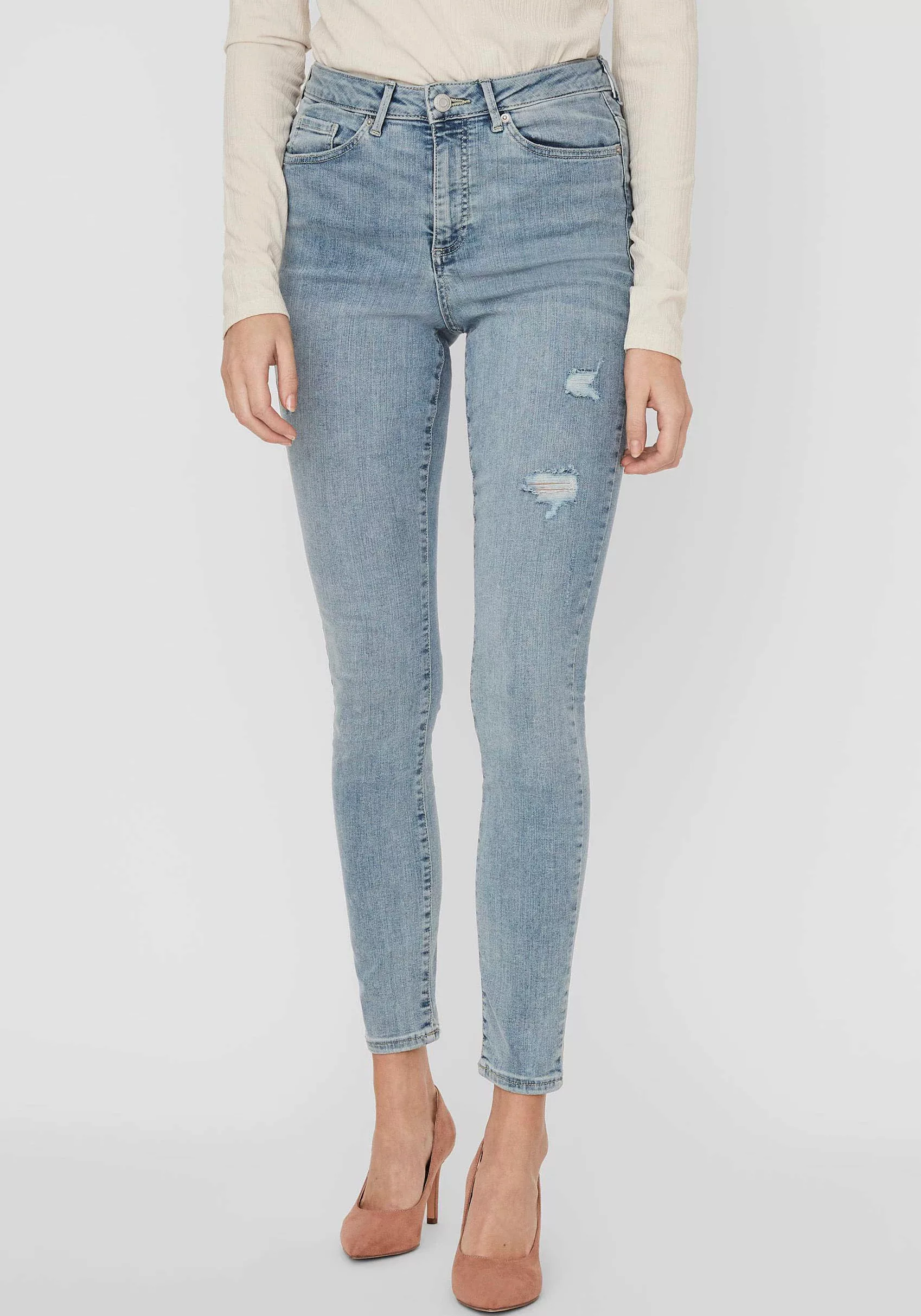 Vero Moda Sophia High Waist Skinny Destr Jeans L Light Blue Denim günstig online kaufen