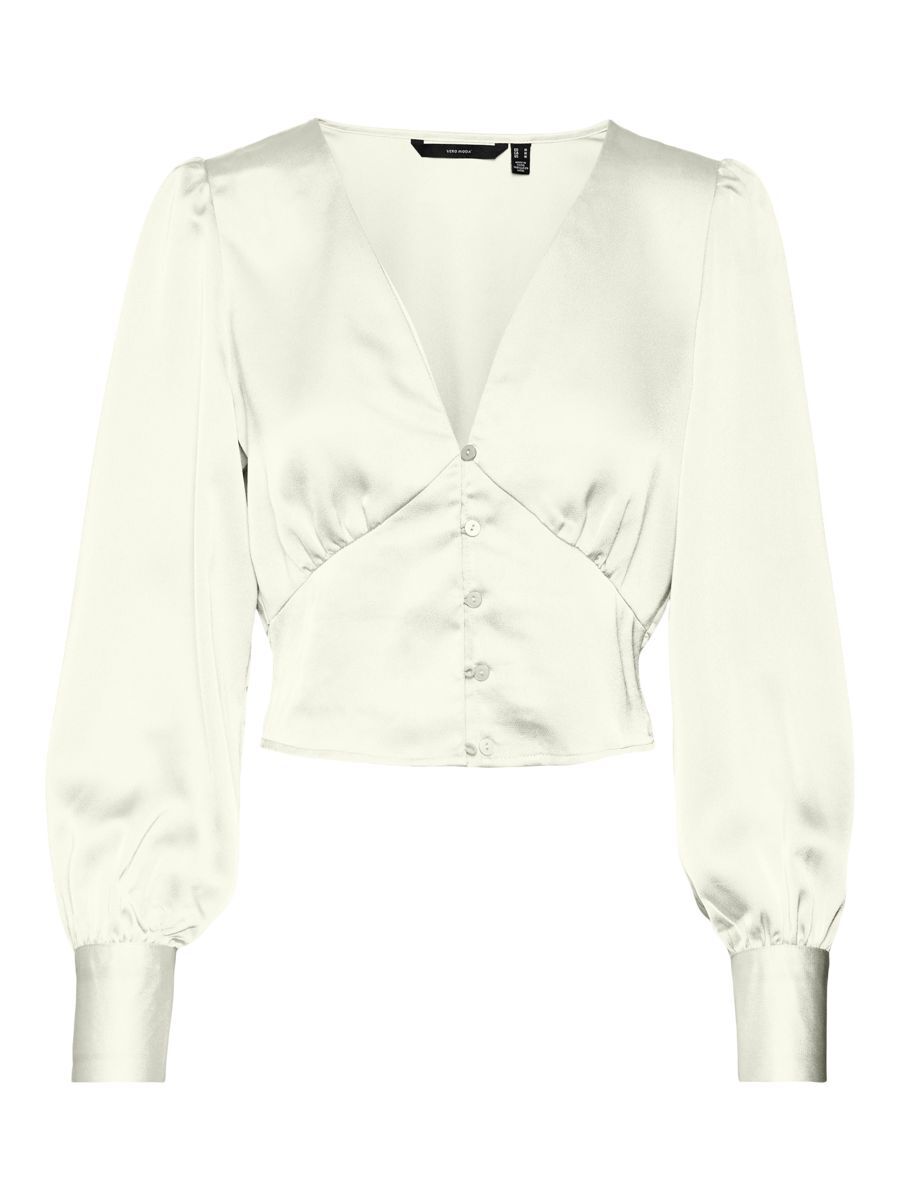 VERO MODA Geknöpftes Satin Langarmbluse Damen White günstig online kaufen