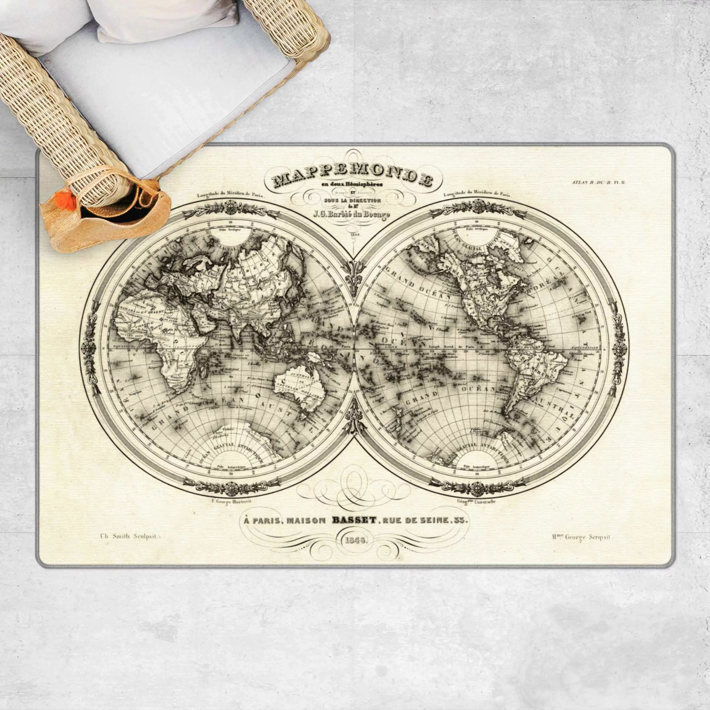 Teppich Weltkarte - Französische Karte der Hemissphären von 1848 günstig online kaufen