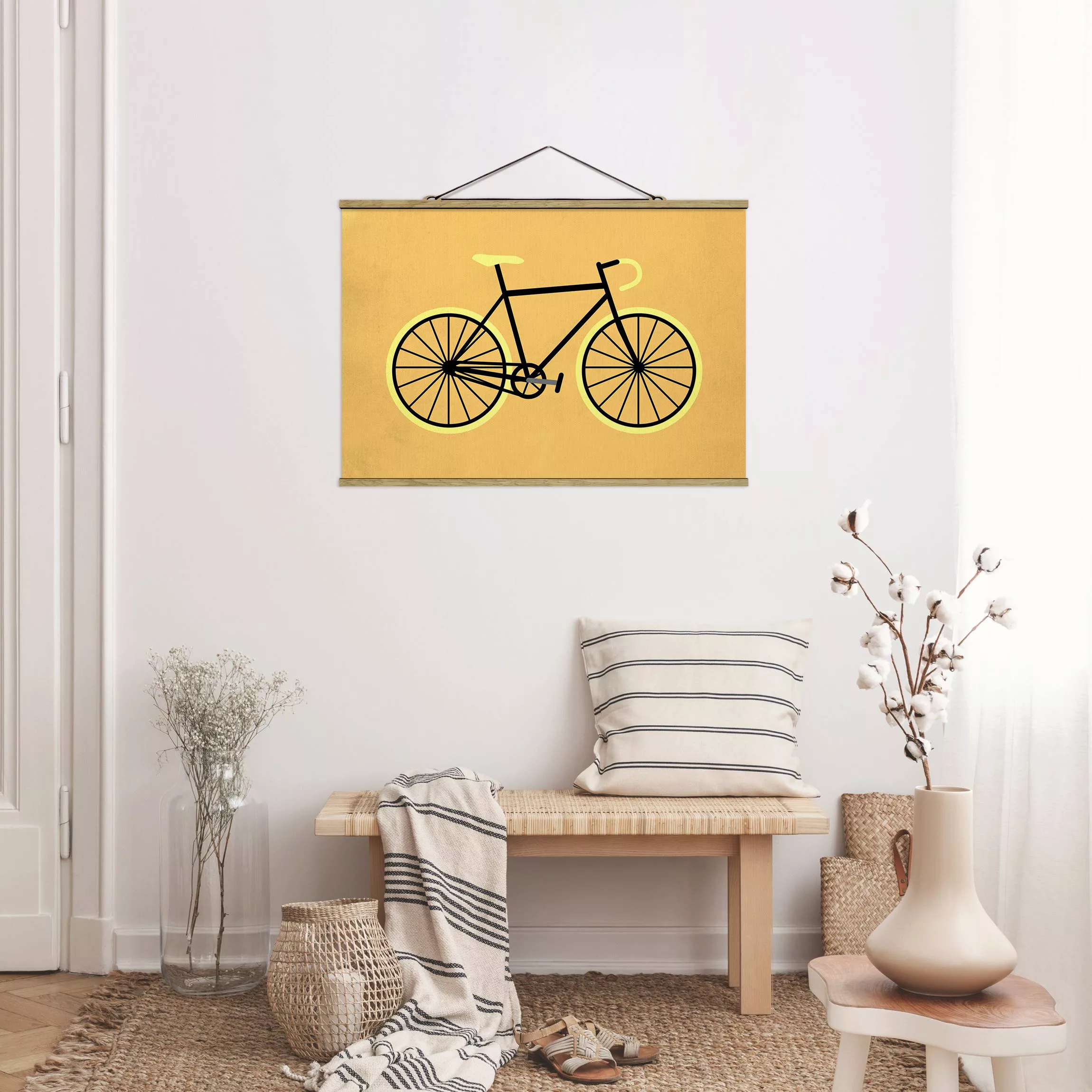Stoffbild mit Posterleisten Fahrrad in Gelb günstig online kaufen