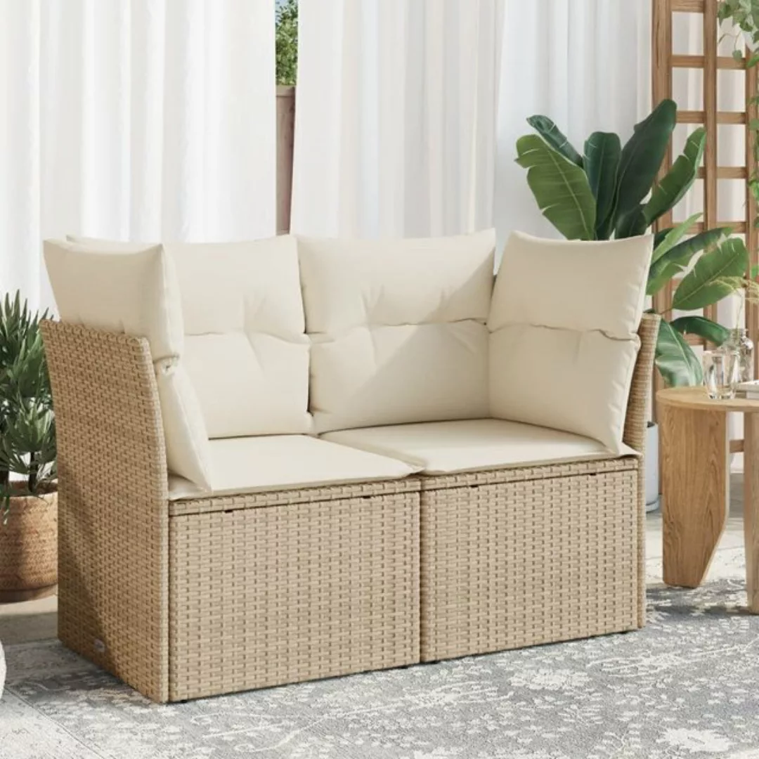 vidaXL Loungesofa Gartensofa mit Kissen 2-Sitzer Beige Poly Rattan, 1 Teile günstig online kaufen