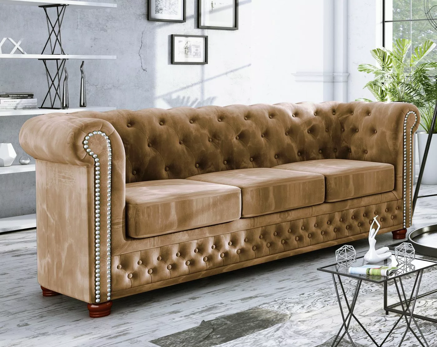 S-Style Möbel 3-Sitzer Leeds Chesterfield Sofa, mit Wellenfederung günstig online kaufen