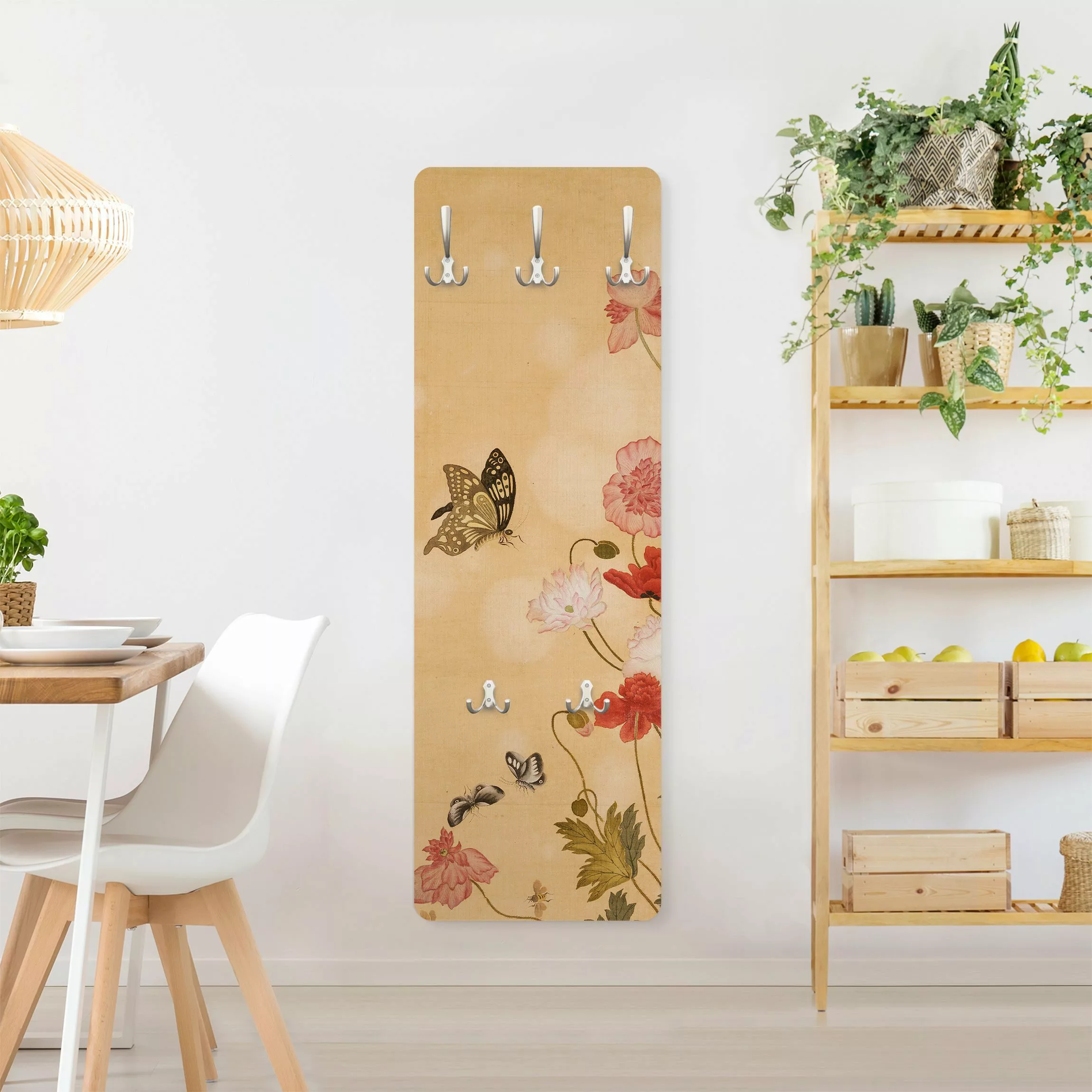 Wandgarderobe Yuanyu Ma - Mohnblumen und Schmetterlinge günstig online kaufen