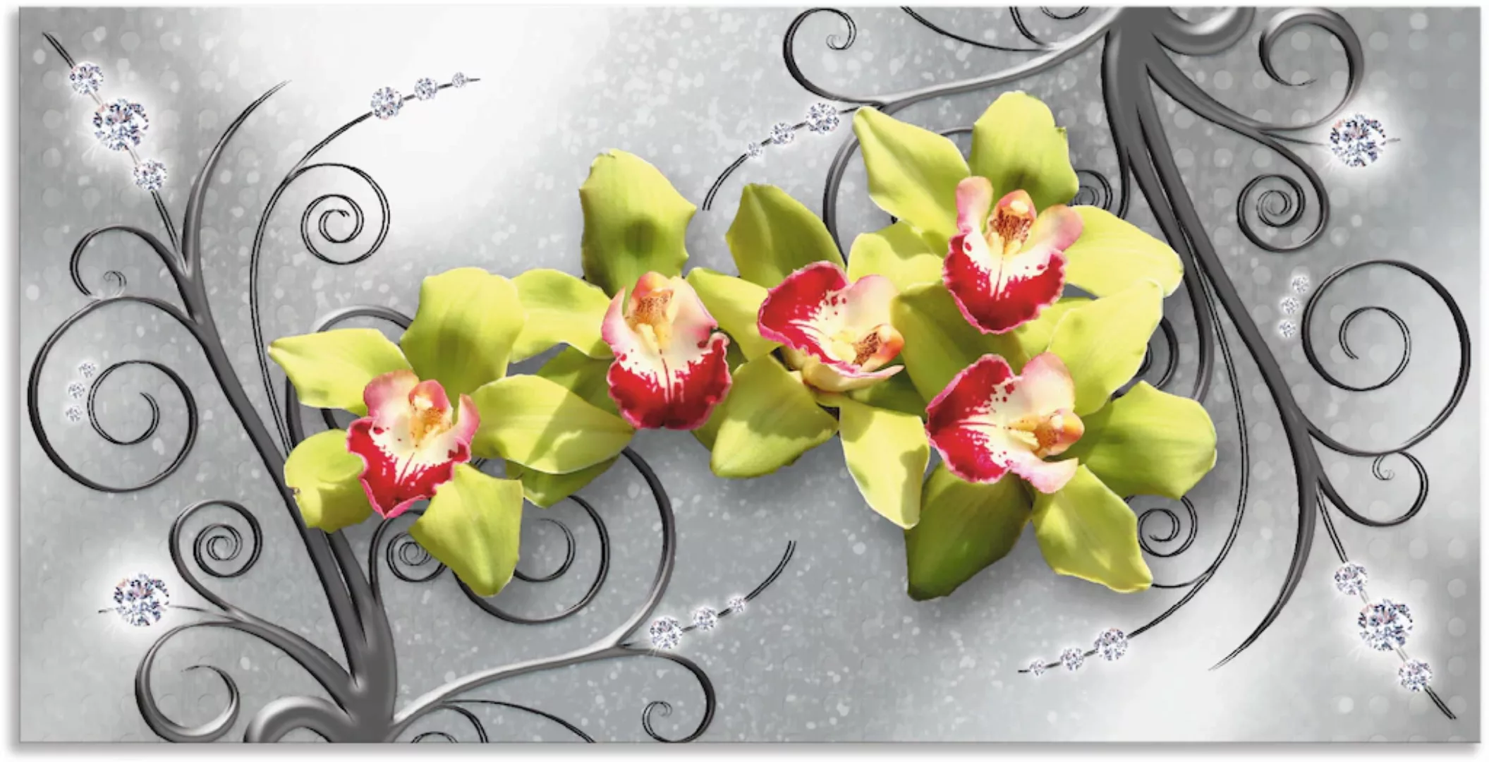 Artland Wandbild "Grüne Orchideen auf Ornamenten", Blumenbilder, (1 St.) günstig online kaufen