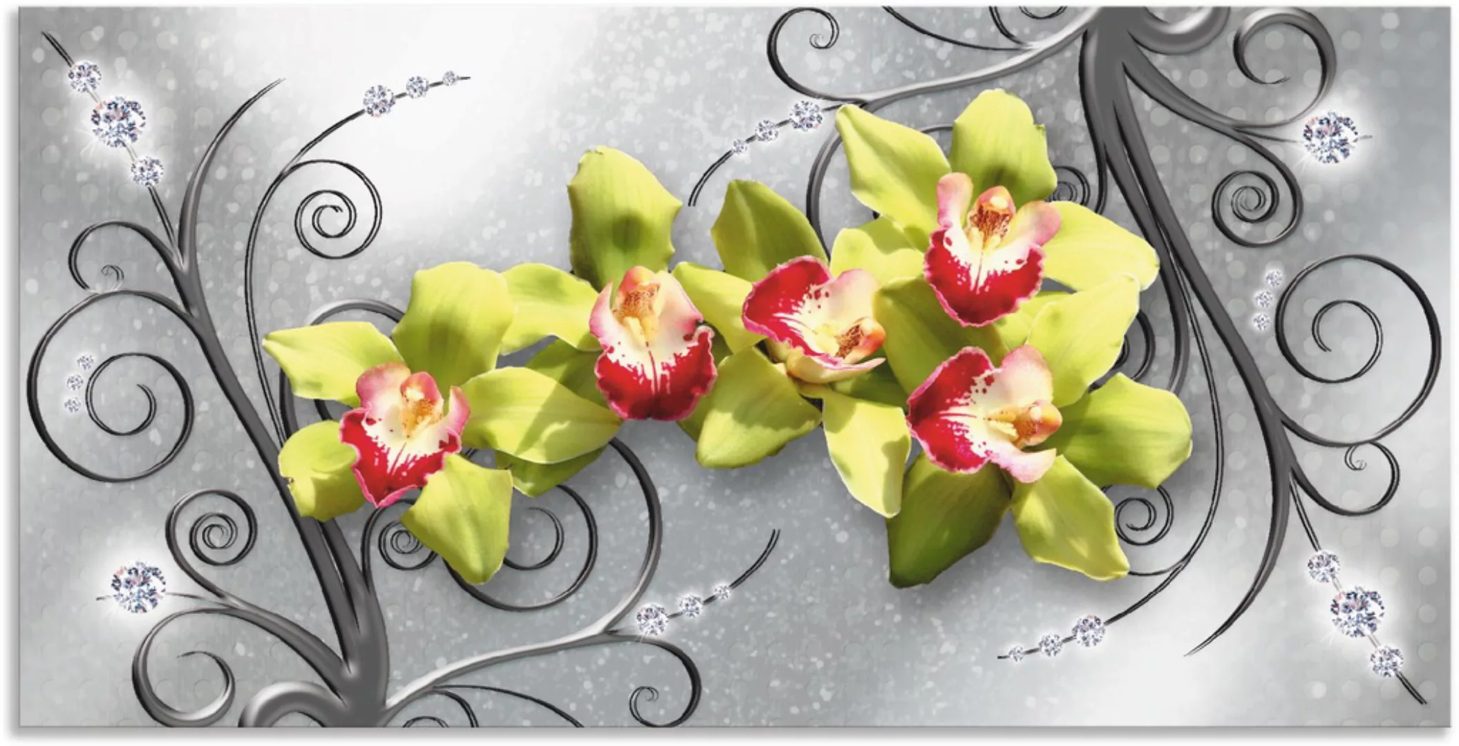 Artland Wandbild "Grüne Orchideen auf Ornamenten", Blumenbilder, (1 St.) günstig online kaufen