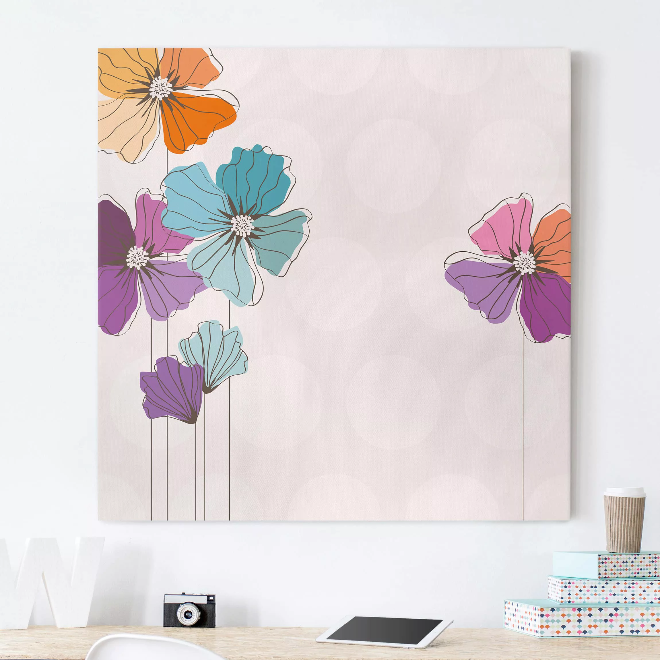 Leinwandbild Blumen - Quadrat Mohn in Pastell günstig online kaufen