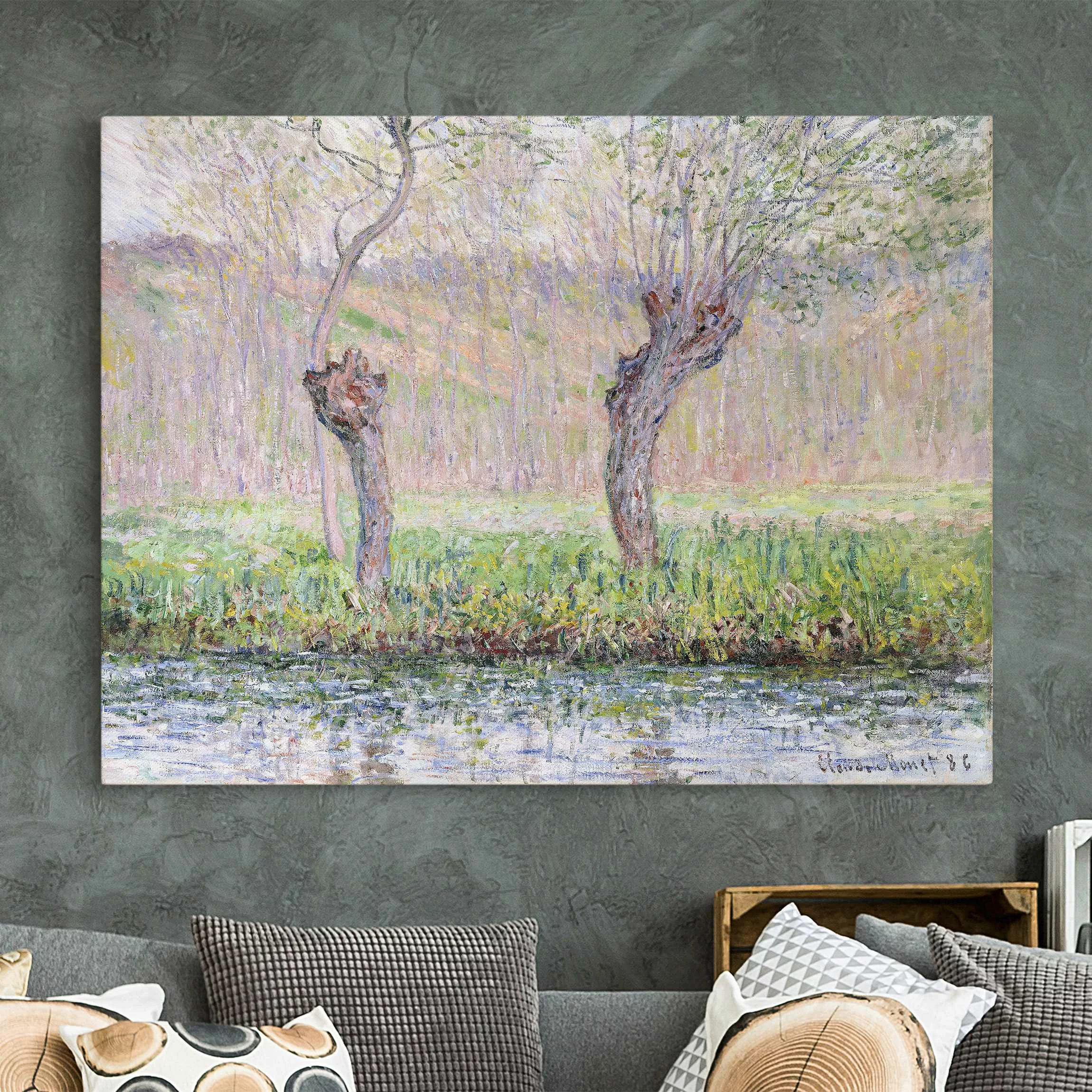 Leinwandbild Kunstdruck - Querformat Claude Monet - Weidenbäume Frühling günstig online kaufen