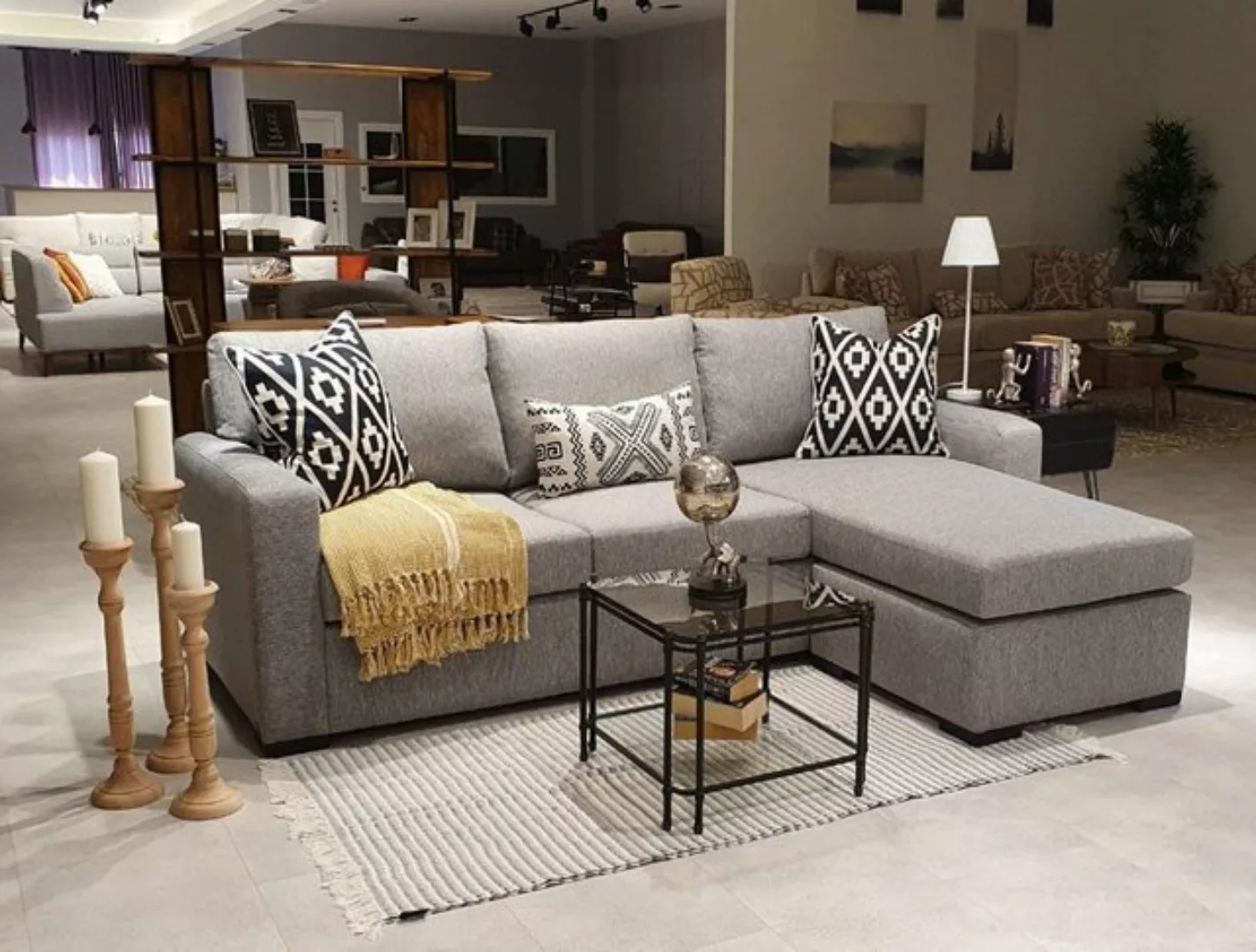 JVmoebel Ecksofa Grau Ecksofa L-Form Polster Möbel Wohnzimmer Sofa Design E günstig online kaufen