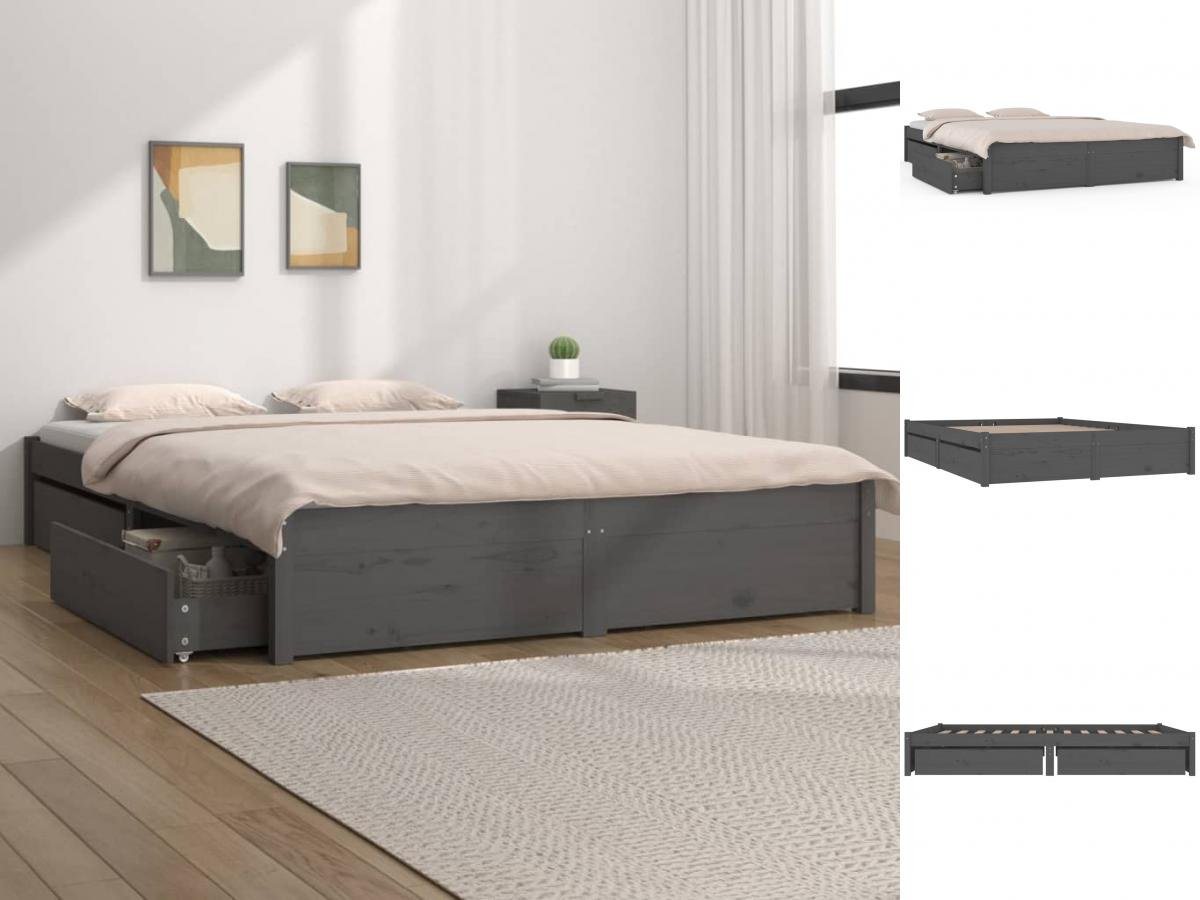 vidaXL Bettgestell Bett mit Schubladen Grau 150x200 cm 5FT King Size Bett B günstig online kaufen