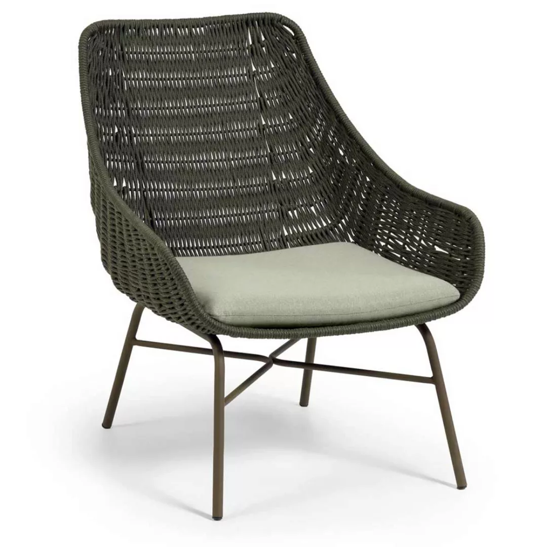 Loft Sessel in Dunkelgrün & Hellgrau Polykordel mit Metallgestell (2er Set) günstig online kaufen