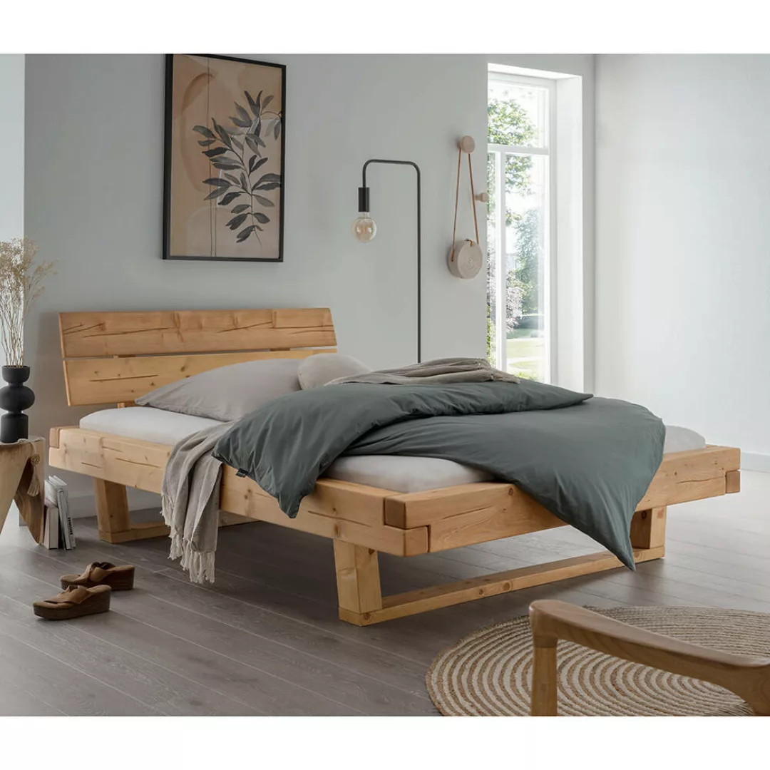 Massivholz Doppelbett, 140x200 cm, Fichte massiv, Holzkopfteil, Massivholzk günstig online kaufen