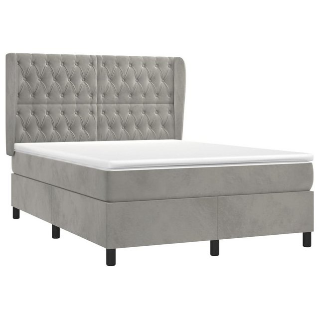 furnicato Bett Boxspringbett mit Matratze Hellgrau 140x200 cm Samt (1-tlg) günstig online kaufen