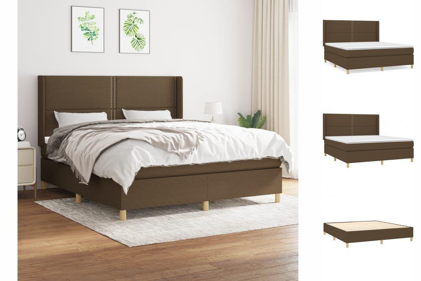 vidaXL Boxspringbett Boxspringbett mit Matratze Dunkelbraun 160x200 cm Stof günstig online kaufen