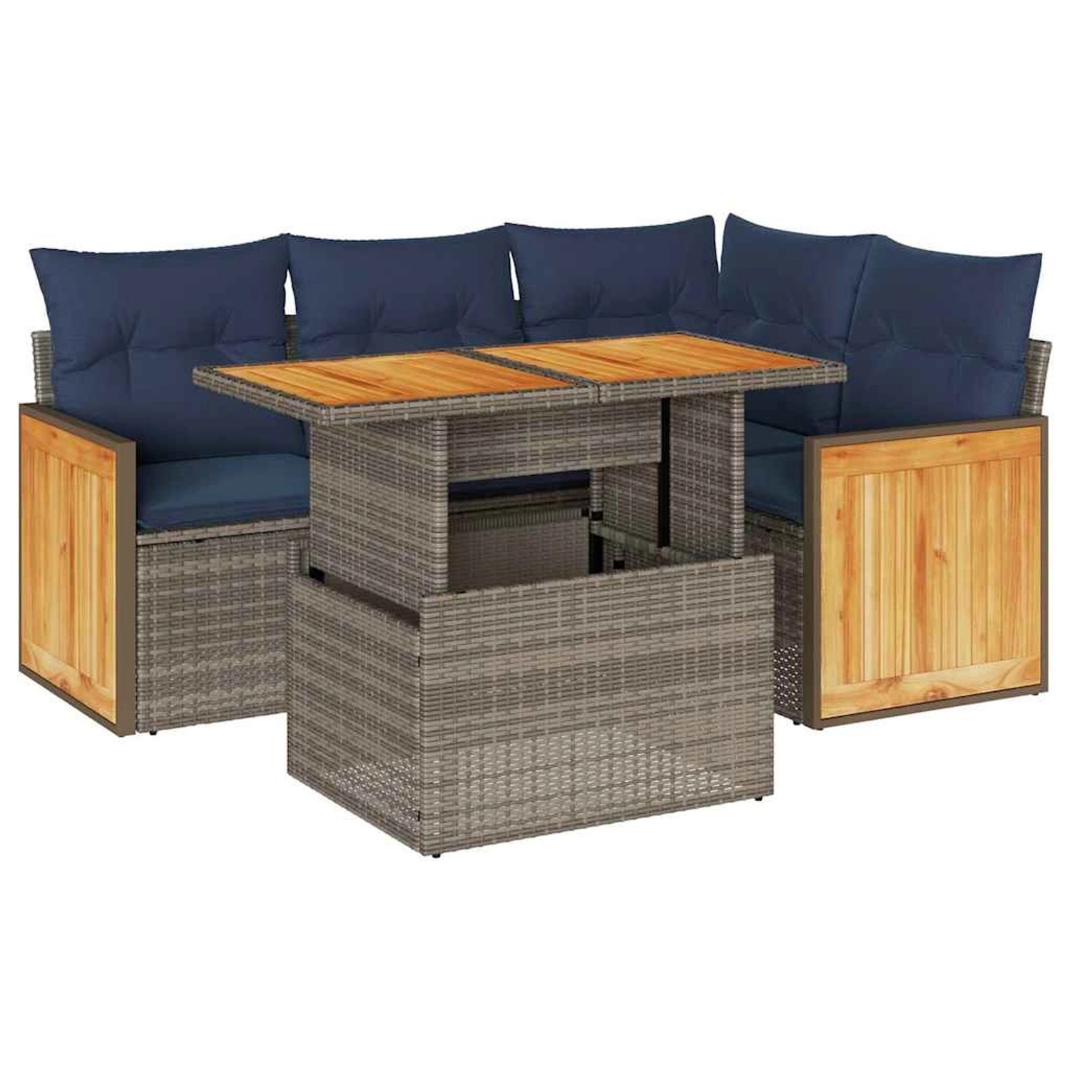 vidaXL 5-Tlg Garten-Sofagarnitur mit Kissen Grau Poly Rattan Akazie 3327708 günstig online kaufen