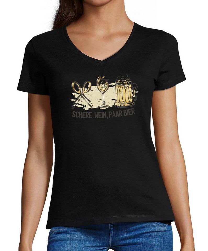 MyDesign24 T-Shirt Damen Oktoberfest T-Shirt - Schere, Wein, Paar Bier V-Au günstig online kaufen