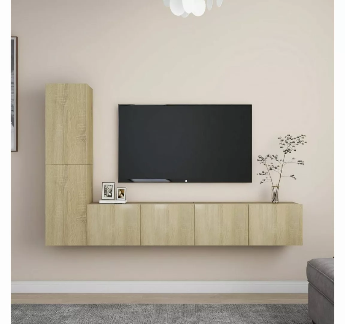 furnicato TV-Schrank 4-tlg. TV-Schrank-Set Sonoma-Eiche Holzwerkstoff günstig online kaufen