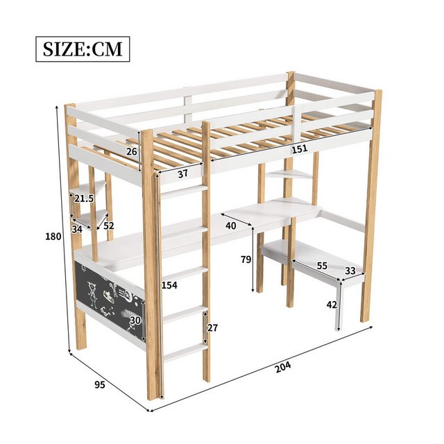 Furnishings Home Hochbett 90x200cm Studentenbett + Schreibtisch + Bücherreg günstig online kaufen