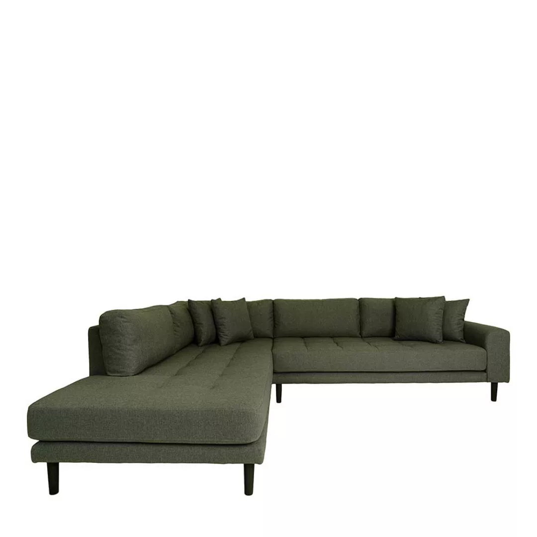 Sofa Eckgarnitur Oliv aus Webstoff und Eiche Massivholz 257 cm breit günstig online kaufen