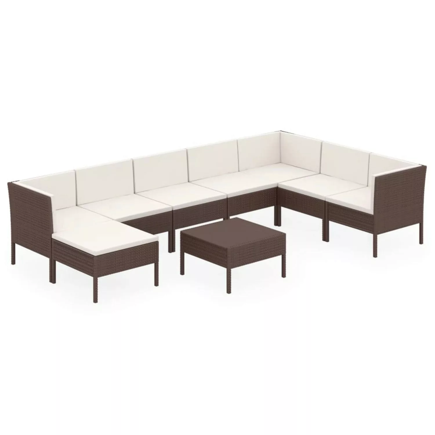 9-tlg. Garten-lounge-set Mit Auflagen Poly Rattan Braun günstig online kaufen