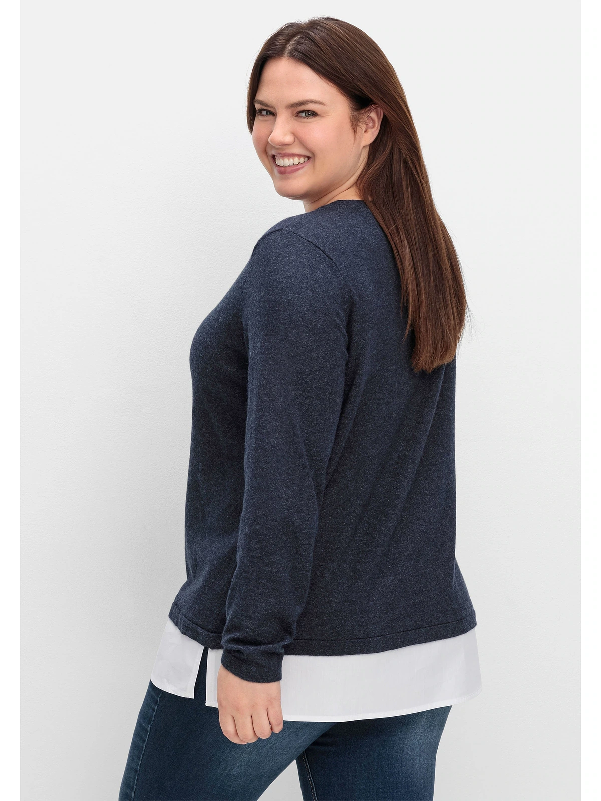 Sheego Strickpullover "Große Größen", im Lagenlook, mit Blusenbesatz günstig online kaufen