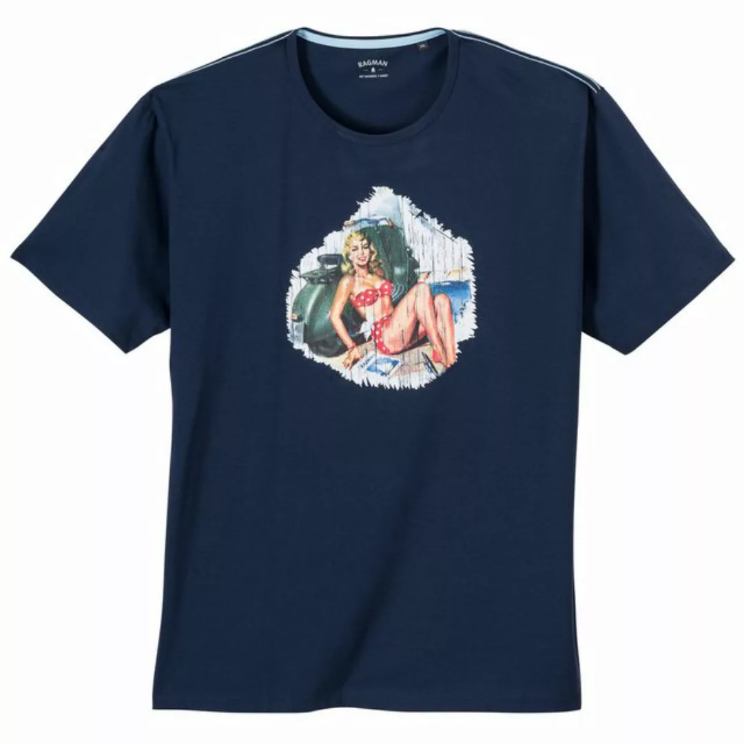 RAGMAN Rundhalsshirt Ragman T-Shirt navy Frontprint Pin-Up-Girl Übergröße günstig online kaufen