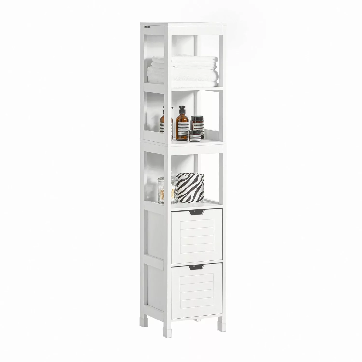 SoBuy Badezimmerschrank mit 3 offenen Fächern und Fußpolster MDF Weiß FRG12 günstig online kaufen