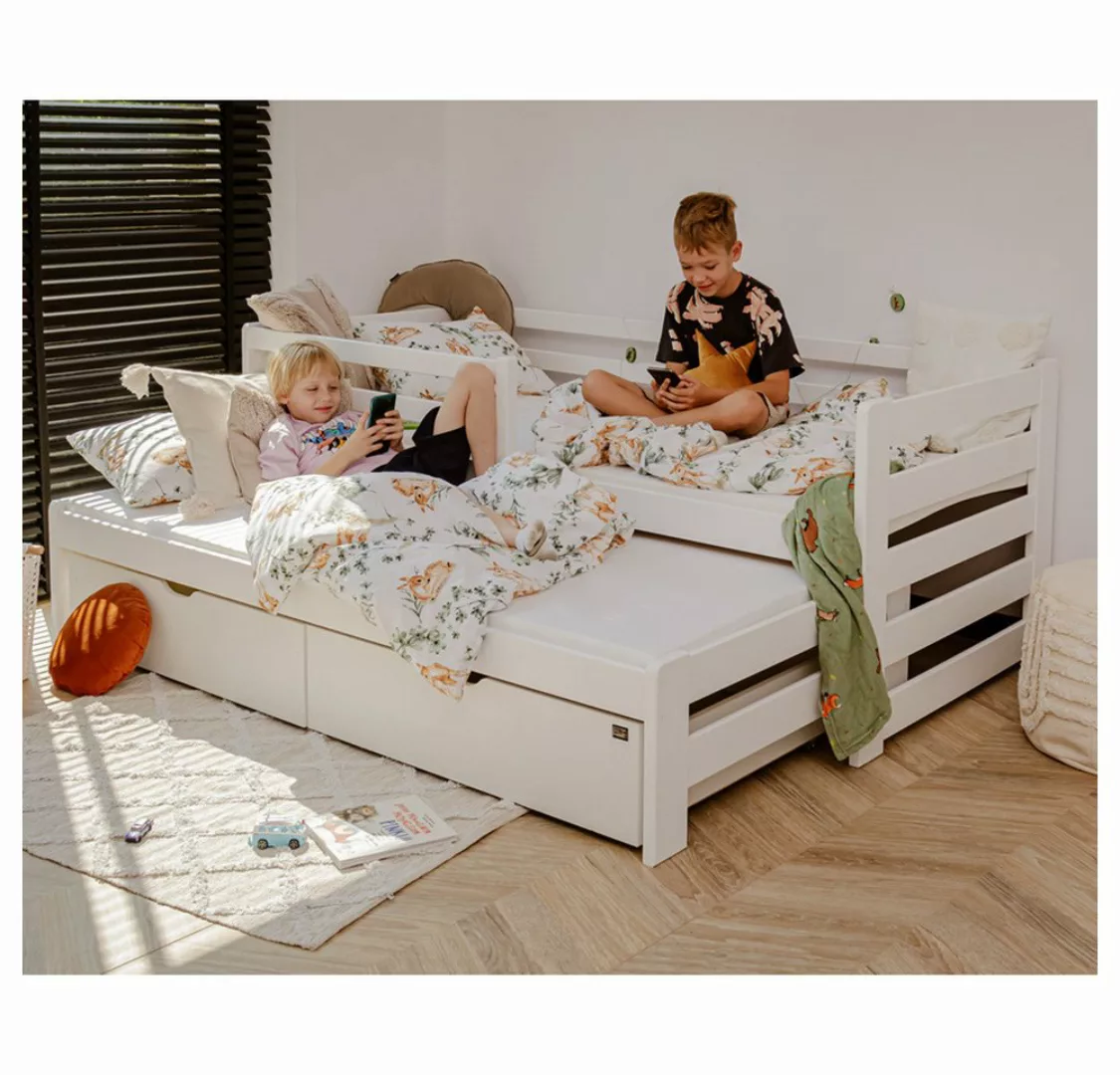 Lomadox Kinderbett KANGRU-162, Kiefer weiß, Kinderzimmer Bett, ausziehbare günstig online kaufen