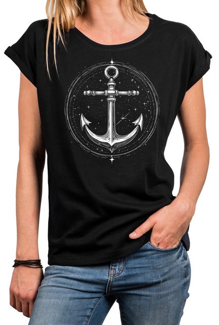 MAKAYA Kurzarmshirt mit Anker Damen Top Ankermotiv Tattoo Print Maritim Ele günstig online kaufen