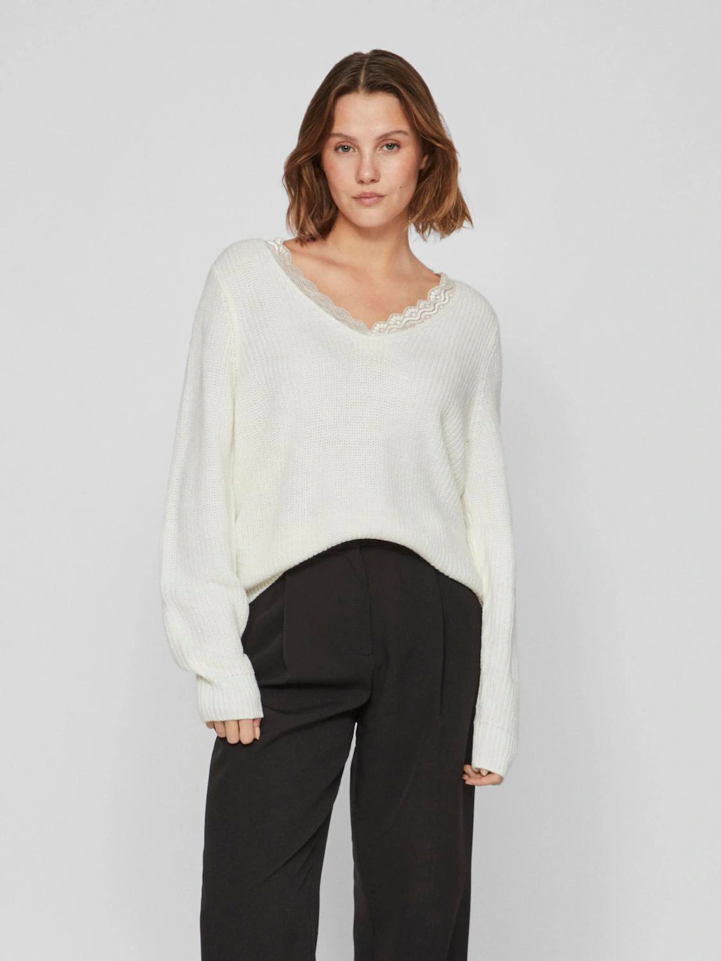 Vila V-Ausschnitt-Pullover "VILOU REV V-NECK L/S LACE KNIT TOP -NOOS" günstig online kaufen