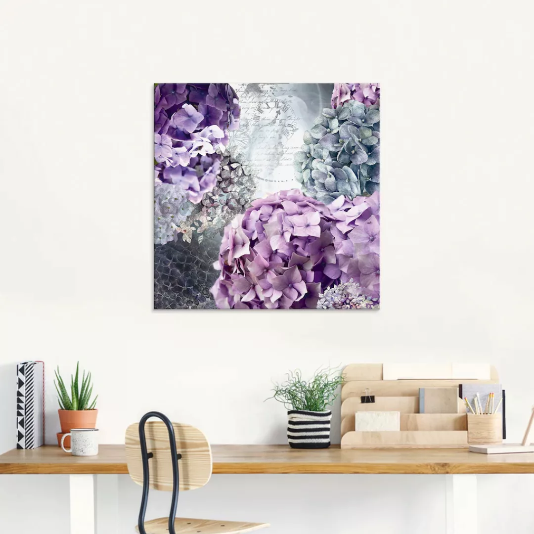 Artland Glasbild »Blau und Grau Hortensie«, Blumen, (1 St.) günstig online kaufen