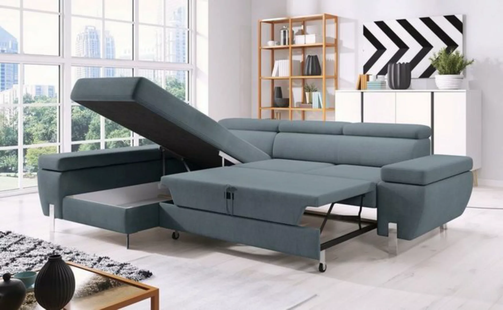 JVmoebel Ecksofa Schlafsofa Design Ecksofa L-form Bettfunktion Couch Textil günstig online kaufen