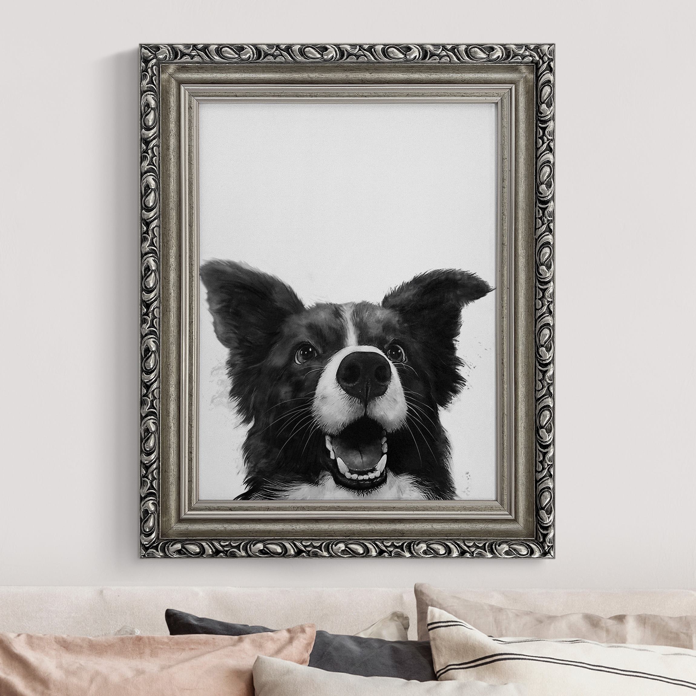 Gerahmtes Leinwandbild Illustration Hund Border Collie Schwarz Weiß Malerei günstig online kaufen