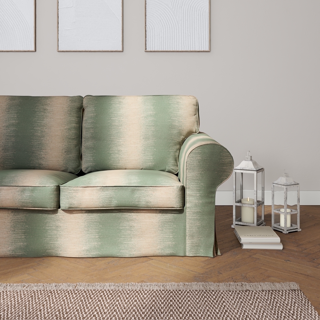 Bezug für Ektorp 2-Sitzer Schlafsofa NEUES Modell, grün-beige, Sofabezug fü günstig online kaufen