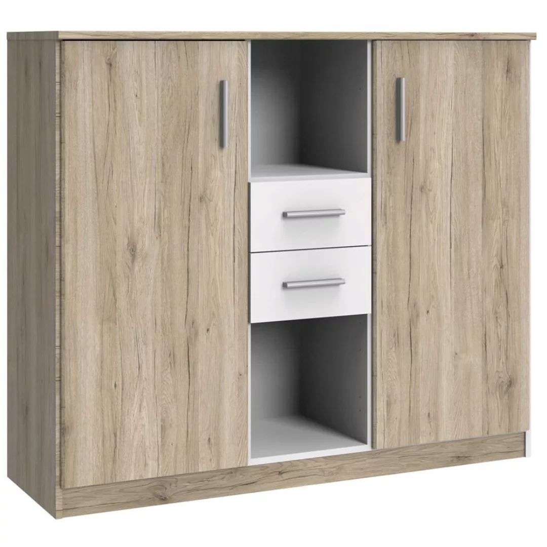 Highboard Kommode JOHANNESBURG-43 in Eiche Nb. mit weiß, B/H/T: ca. 122/105 günstig online kaufen