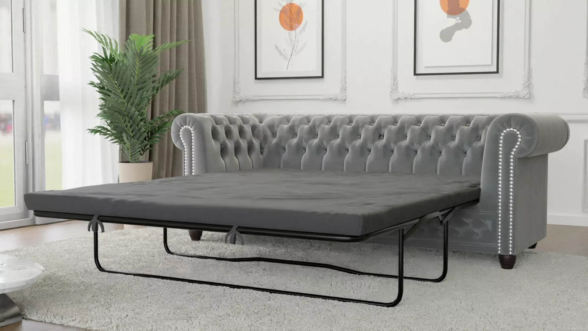 S-Style Möbel Chesterfield-Sofa Lena 3-Sitzer mit Schlaffunktion Samt Bezug günstig online kaufen