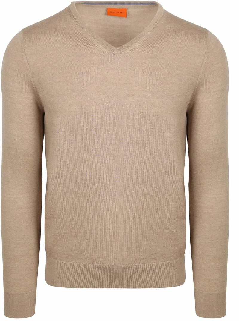 Suitable Merino Pullover V-Ausschnitt Beige - Größe XXL günstig online kaufen