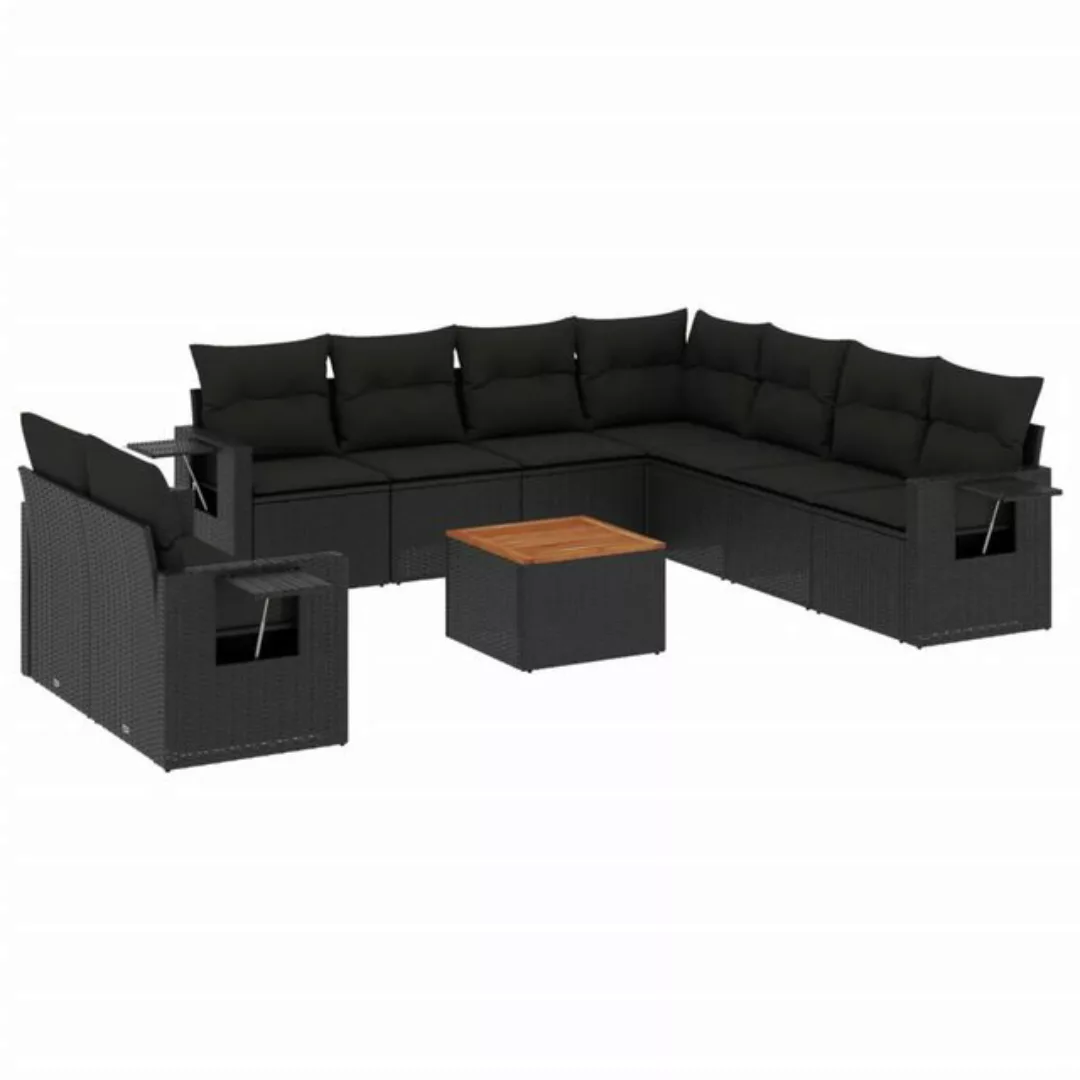 vidaXL Sofaelement 10-tlg. Garten-Sofagarnitur mit Kissen Schwarz Poly Ratt günstig online kaufen