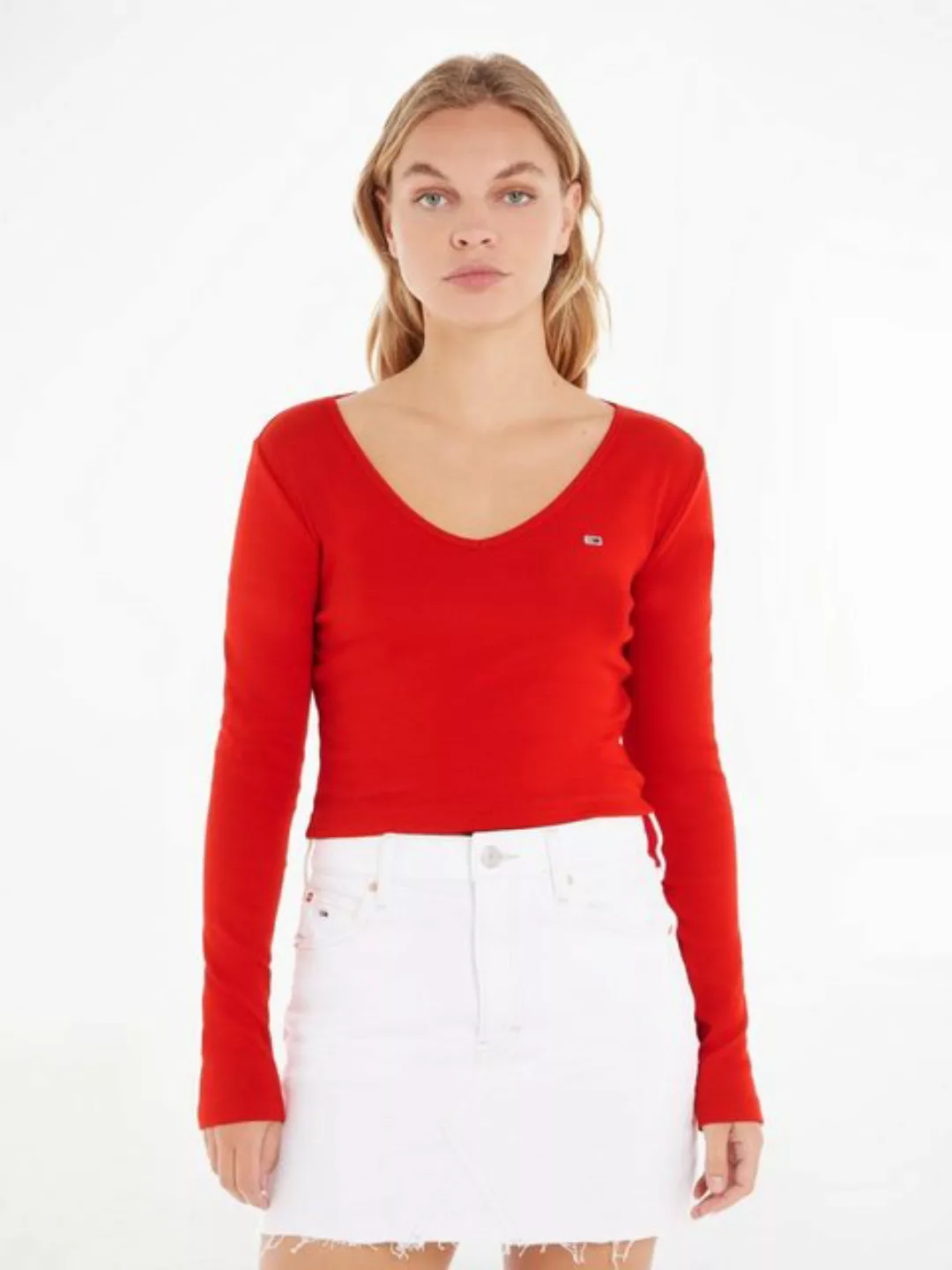 Tommy Jeans Langarmshirt TJW BBY CRP ESSENTIAL RIB V LS mit gesticktem Tomm günstig online kaufen