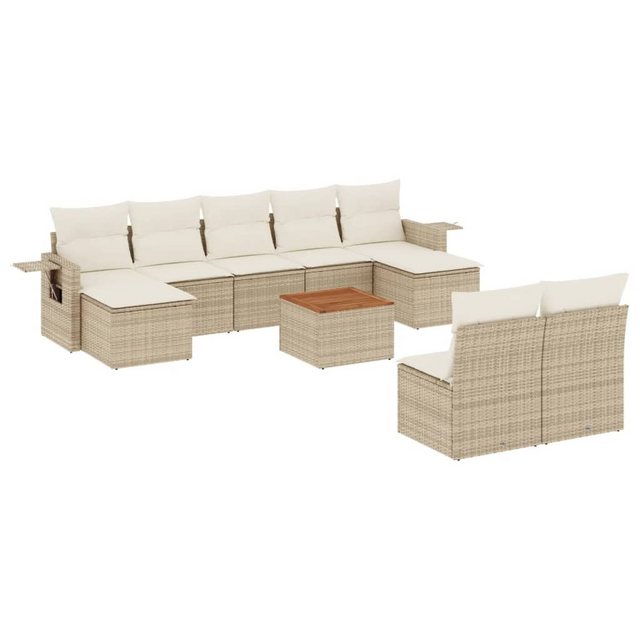 vidaXL Sofaelement 10-tlg. Garten-Sofagarnitur mit Kissen Beige Poly Rattan günstig online kaufen