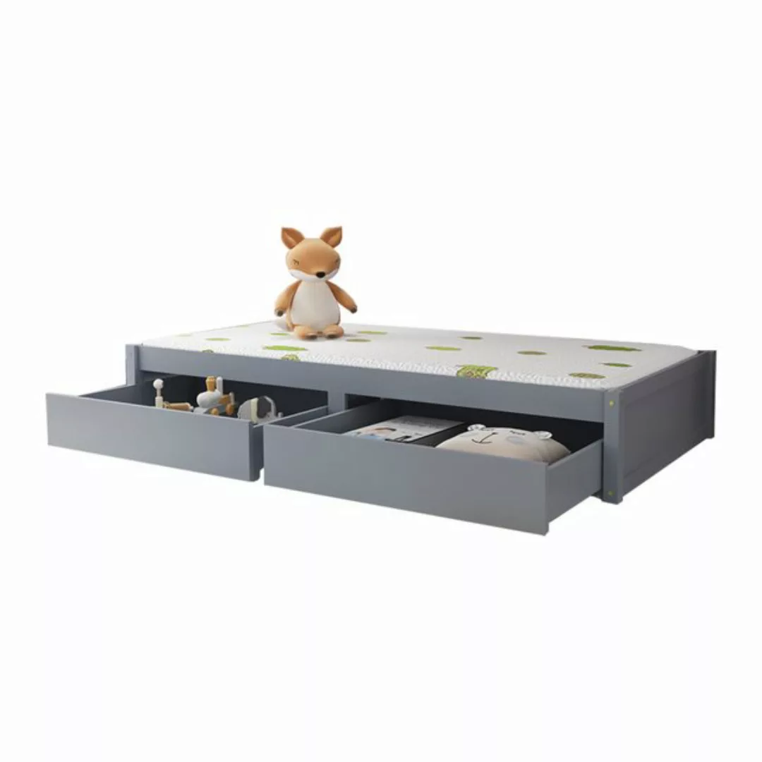 Flieks Kinderbett, Holzbett Einzelbett Bodenbett mit 2 Schubladen 90x200cm günstig online kaufen