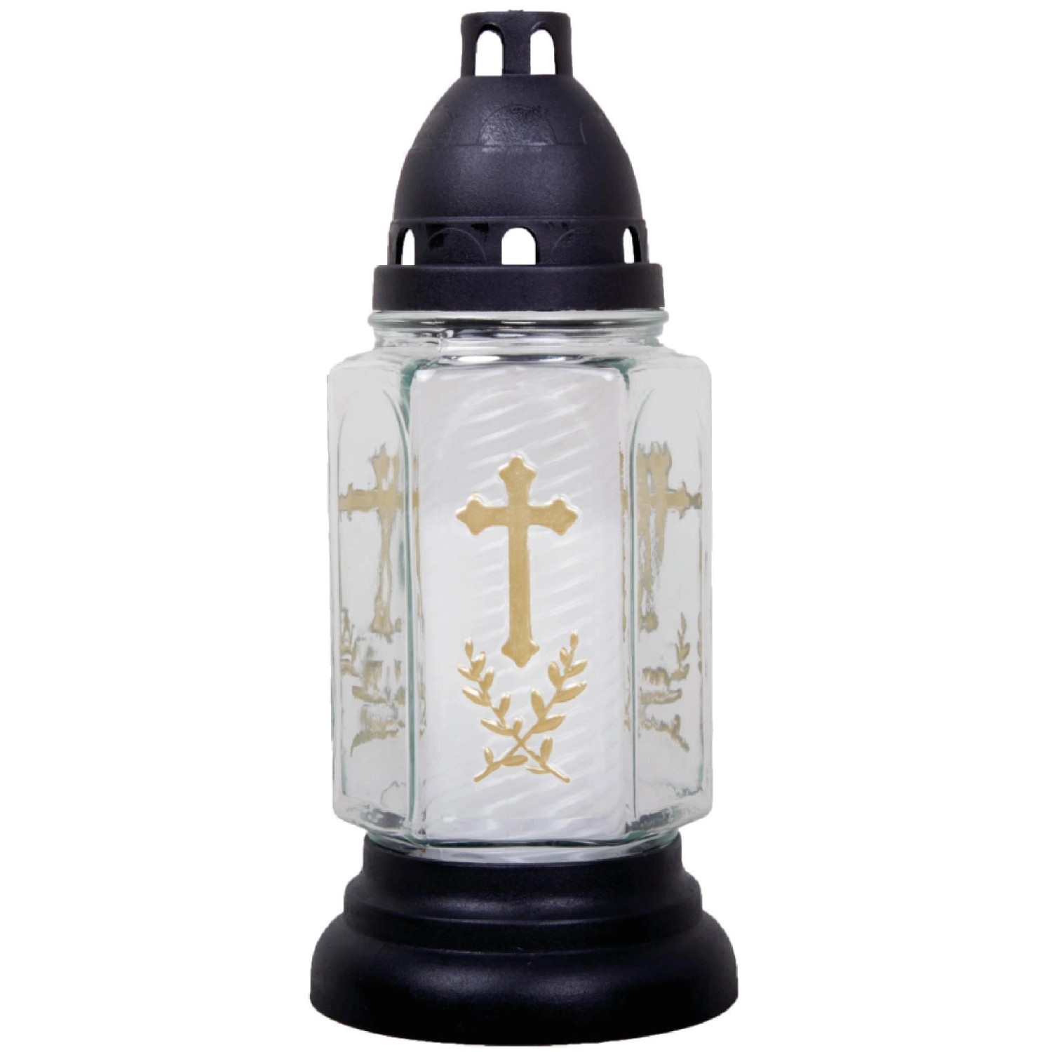 HS Candle Grableuchte Aus Glas Mit Kreuz Buena Weiß günstig online kaufen