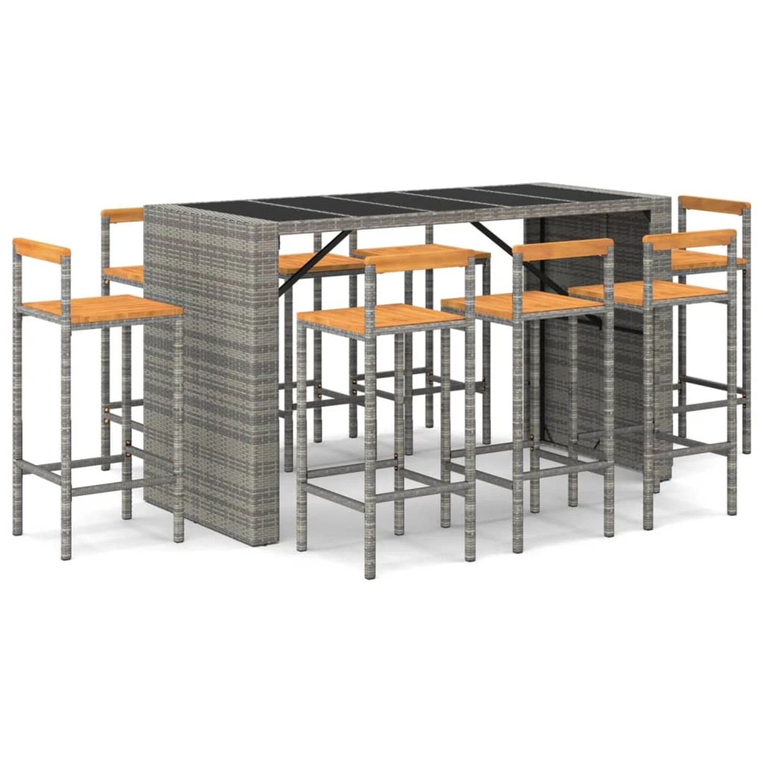 Vidaxl 9-tlg. Gartenbar-set Grau Poly Rattan & Massivholz Akazie günstig online kaufen