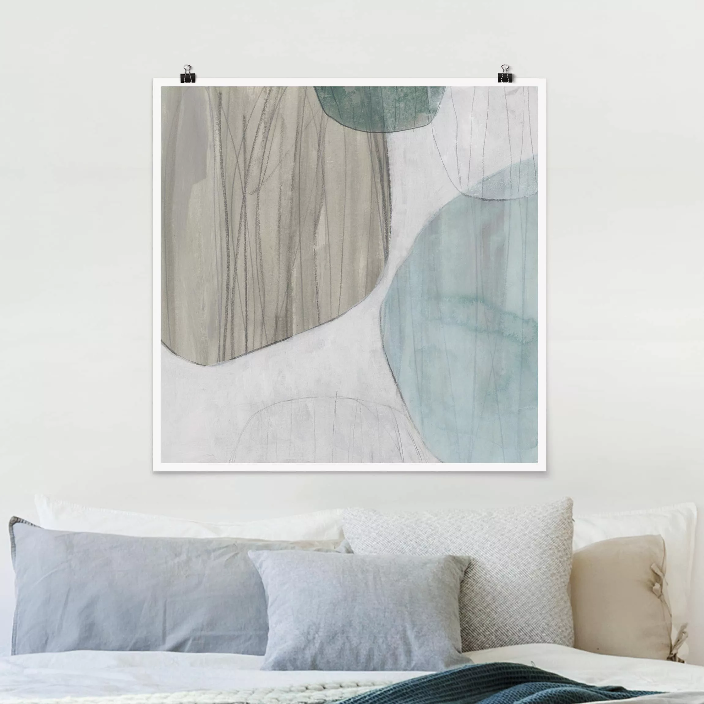 Poster Abstrakt - Quadrat Jadesteine III günstig online kaufen