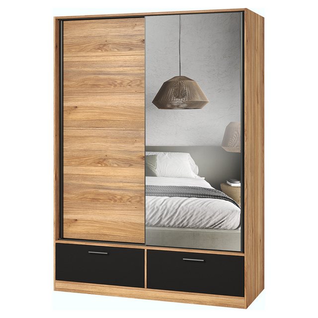 Lomadox Schwebetürenschrank BIRMINGHAM-83 150 cm breit, Eiche mit schwarz günstig online kaufen